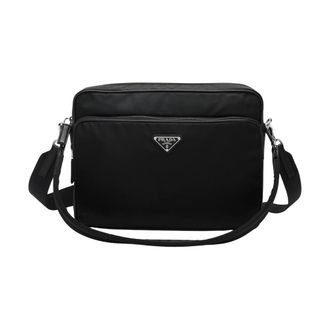 Prada Schoudertas van Re-Nylon en Saffiano Leer - Heren - Schoudertassen - Zwart - ONE Size - Leer - Tassen
