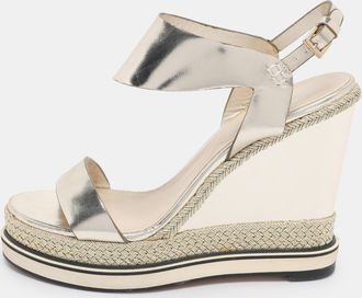 Nicholas Kirkwood Metallic Gold Foil Leather Wedge Espadrille Ankle Strap Sandals