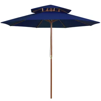 vidaXL Sombrilla De Dos Niveles Palo De Madera Azul 270 Cm Vidaxl