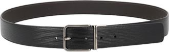 Ermenegildo Zegna Textured Black Leather Silver Buckle Belt