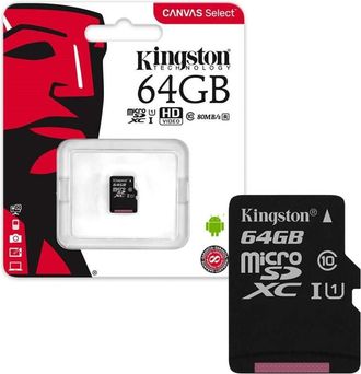 Trade Shop Trade Shop - Tarjeta De Memoria Kingston Micro Sd 64 Gb Clase 10 Microsd 80 Mb/s Canvas 64gb