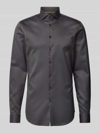 Jake*s Slim Fit Businesshemd in Premiumqualität mit extra langem Arm in Anthrazit, Größe 37/38