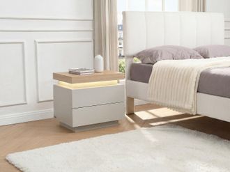 Vente-Unique Comodino 2 cassetti Con LED MDF laccato Naturale e Beige - Lotto di 2 - HALO