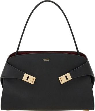Ferragamo Hug Sh S Black Calf Leather Handbag