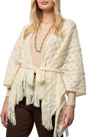 Saachi Cable Stitch Tassel Ruana in White at Nordstrom Rack