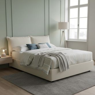 Talamo Italia Dmora - Cama Matrimonial Dmircol, Cama Contenedor Con Revestimiento De Tela, 100% Made In Italy, Apertura Frontal, Con Colch&oacute;n Cm 140x200 Incluido, Be
