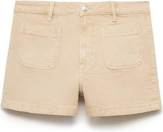 Mango High Waist Patch Pocket Denim Shorts in Sand at Nordstrom, Size 0