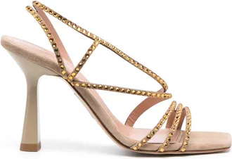 Alberta Ferretti crystal-embellished sandals - women - Calf Leather/Calf Leather - 39 - Neutrals