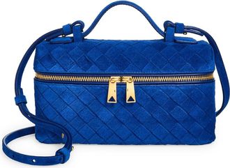 Bottega Veneta Bang Bang Intrecciato Suede Vanity Case in 4297 Blue Royal-Gold at Nordstrom