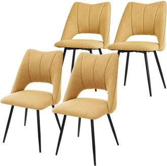ML Design Ml-design - Set 4x Sillas De Comedor Amarillo Mostaza Con Respaldo Asiento De Poli&eacute;ster Tapizado Con Patas De Metal Negro Sill&oacute;nes Ergon&oacute;micos De Dise