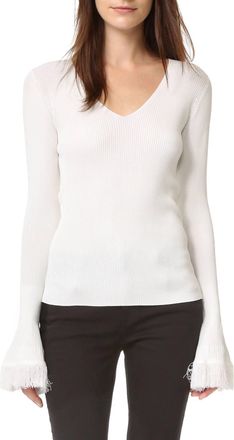 Derek Lam V-Neck Ribbed Sweater In White