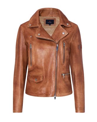 Peuterey Short-Cut Slim Silhouette Leather Jacket with Asymmetrical Zip