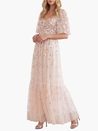 Needle & Thread Meadow Ditsy Sweetheart Ankle Gown in Cream/peach at Nordstrom, Size 14