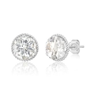 MAX + STONE 14k Yellow or White Gold 8mm Roped Halo Gemstone Round Stud Earrings