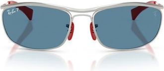 Ray-Ban x Ferrari 62mm Polarized Oversize Oval Sunglasses in Silver /Polar Blue at Nordstrom