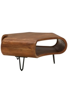 Livetastic Couchtisch, Schwarz, Akaziefarben, Holz, Metall, Akazie, vollmassiv, Holz, Freiform, Haarnadel, 39x95x95 cm, einfacher Aufbau, Holzm&ouml;bel, Holztische, 