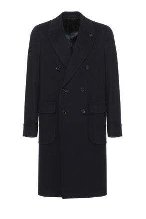 Lardini Dark Blue Double-Breasted Cashmere-Blend Wool Coat