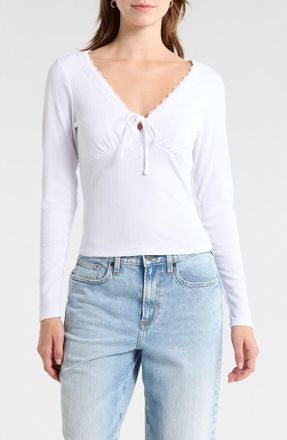 Madden Girl Tie Front Lace Trim Top in White at Nordstrom Rack, Size X-Large
