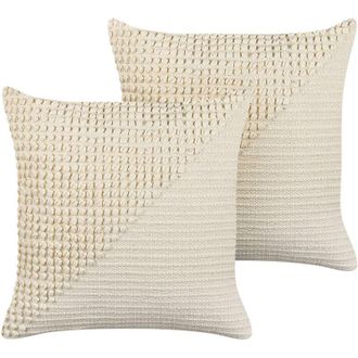 Beliani Conjunto De 2 Cojines Decorativos Con Dise&ntilde;o Elegante 45 X 45 Cm Accesorio Beige Claro Pellaea