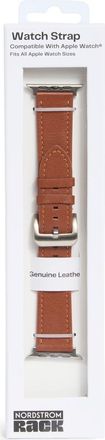 Nordstrom Rack Wide Leather Apple Watch Watchband in Cognac- Silver at Nordstrom Rack