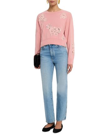 LoveShackFancy Lazuli Cashmere-Blend Lace Sweater In Quartz