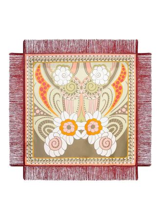 La DoubleJ Silk Scarf With Fringes And Ornamental Print