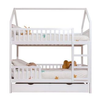 Muemue Litera casita + cama de arrastre madera blanco 90x190/90x190cm