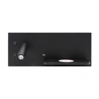 Fabrilamp Lampada A Parete 2+8w 4000k Velazquez Sinistra Nero Usb+qi 130lm Doppia Accensione 14x35x14 Cm