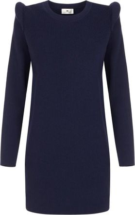 Elisabetta Franchi Mini Jurk van Gebreide Stof met 3D Details - Dames - Kleedjes - Blauw - 2XL - Polyester - Kleedjes