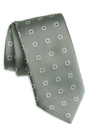 BOSS Geometric Silk Blend Jacquard Tie in Open Green at Nordstrom