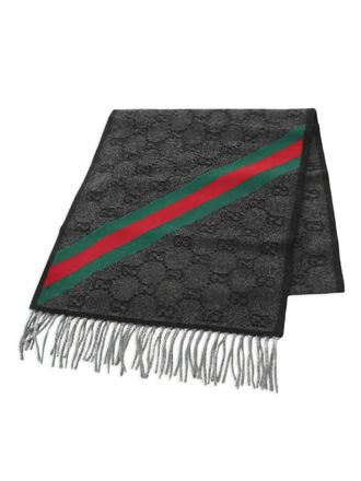 Gucci 2020s GG pattern fringed scarf - unisex - Wool - One Size - Grey