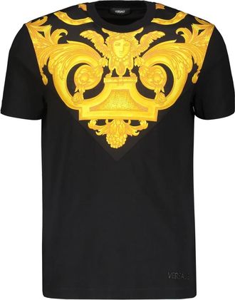 Versace Geribbelde katoenen T-shirt met print op de voorkant - Heren - T-shirts - Zwart - 3XL - Katoen - Tops