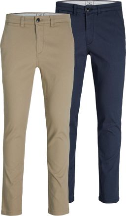 Jack & Jones Chinohose JACK & JONES SLIM FIT MARCO 2PCS, Herren, Gr. 27, L&auml;nge 30, beige, Twill, Obermaterial: 98% Baumwolle, 2% Elasthan, schmal lang, Hosen Chino