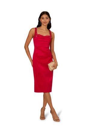 Adrianna Papell Womens Bead Stretch Taffeta Dress - Red - Size 16 UK
