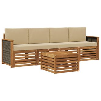 vidaXL Conjunto De Sof&aacute;s De Exterior Con Coj&iacute;n 5 Pcs Natural Y Beige Vidaxl