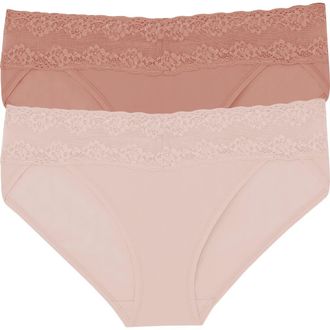Natori Bliss Perfection Lace Trim One Size Bikini Brief 2-Pack in Cameo Rose/frose at Nordstrom