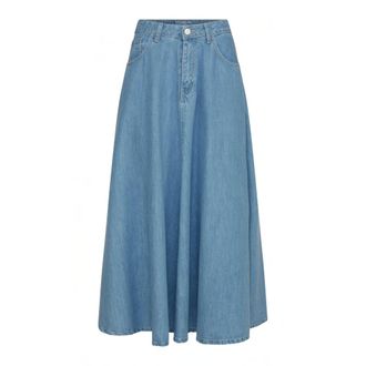 Emma & Gaia Rokken, Dames, Blauw, M, Denim, Licht Denim Midi Rok