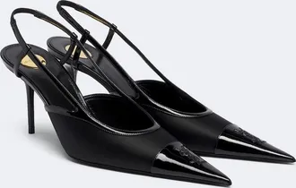 Saint Laurent Ren&eacute;e satin and leather slingback pumps