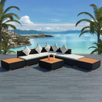 vidaXL Muebles De Jard&iacute;n Y Cojines 8 Piezas Rat&aacute;n Sint&eacute;tico Negro Vidaxl