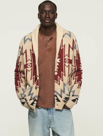 Lucky Brand Mens Southwestern Shawl Collar Sweater