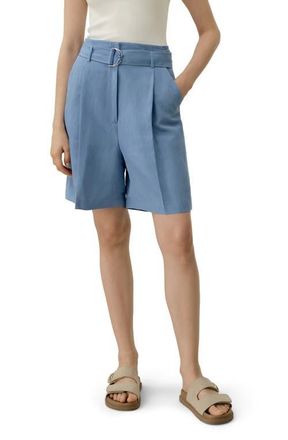 LilySilk Silk Linen Belted Shorts in Chambray Blue at Nordstrom, Size 10