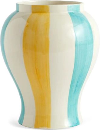 HAY Gestreepte keramische vaas (19 cm x 25 cm) - Groen