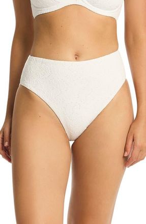 Sea Level Australia Interlace Retro High Waist Bikini Bottoms in White at Nordstrom, Size 4 Us