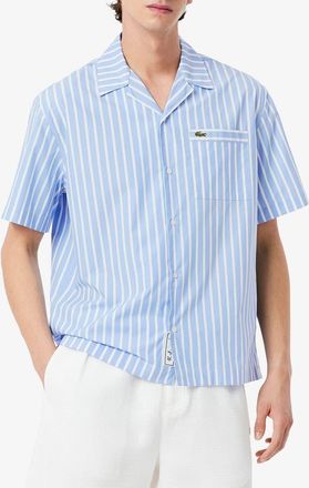 Lacoste Relaxed Fit Stripe Cotton & Lyocell Camp Shirt in Overview/White at Nordstrom, Size 42
