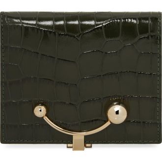 Strathberry Crescent Croc Embossed Patent Leather Bifold Wallet in Forest at Nordstrom