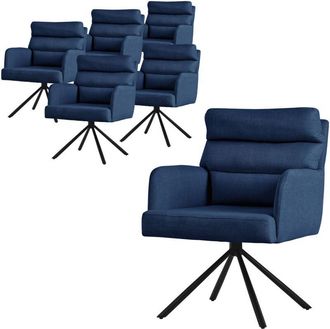 ML Design 6x Silla De Comedor Giratoria Azul Oscuro Asiento De Cocina Con Respaldo Extra&iacute;ble Y Reposabrazos Dise&ntilde;o Ergon&oacute;mico Mueble Tapizado Funda De Poli&eacute;ster
