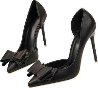 Generic Women Luxury Pointed Toe High Heel Pumps Bow Detail Hollow Holiday Party Dress Shoes Black