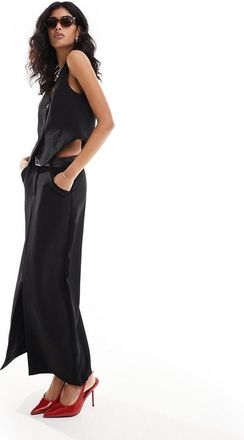 Pieces tailored maxi skirt with front split in black - part of a set-Neutral