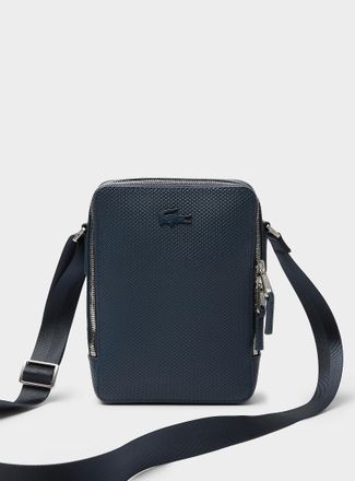 Lacoste Mens Navy textured leather crossbody bag