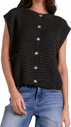 Elan Textured Sleeveless Cardigan In Black